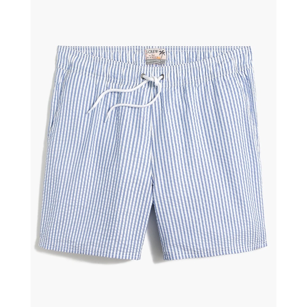 J.Crew Flex Swim Trunks Seersucker Striped Board Shorts Blue Large Mens AK875